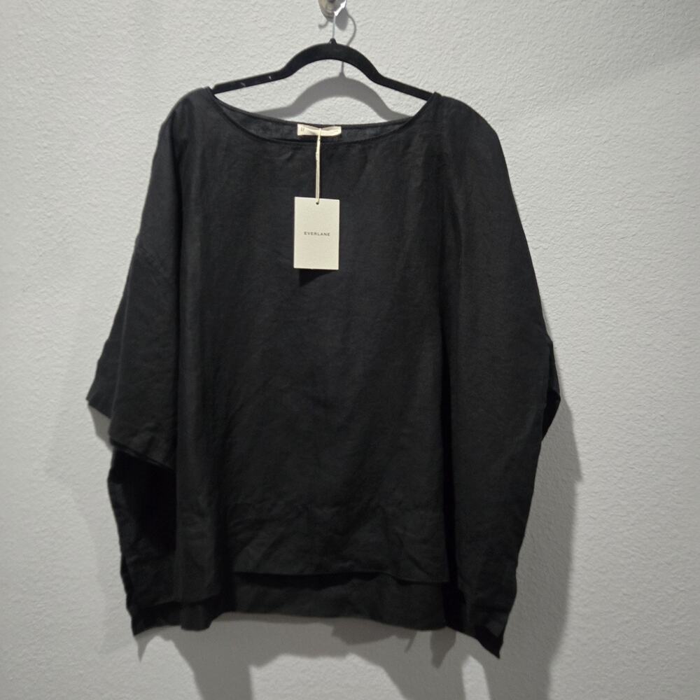 Everlane Top XXL Black Linen Boatneck